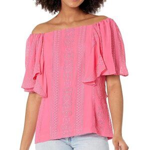 Trina Turk 'Hollywood' Eyelet Flutter-Sleeve Top, Flower Child